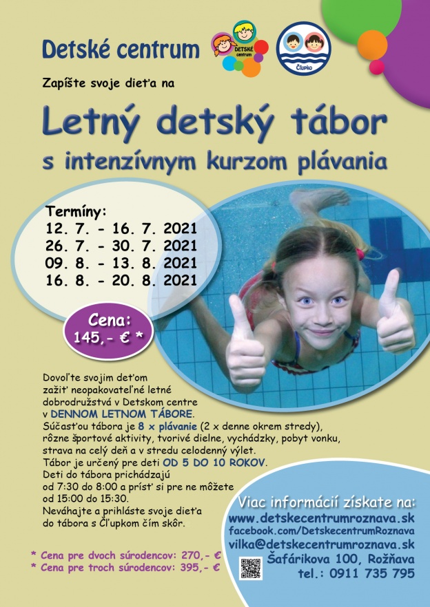 Letný tábor s intenzívnym kurzom plávania, Detské centrum Rožňava, 2021